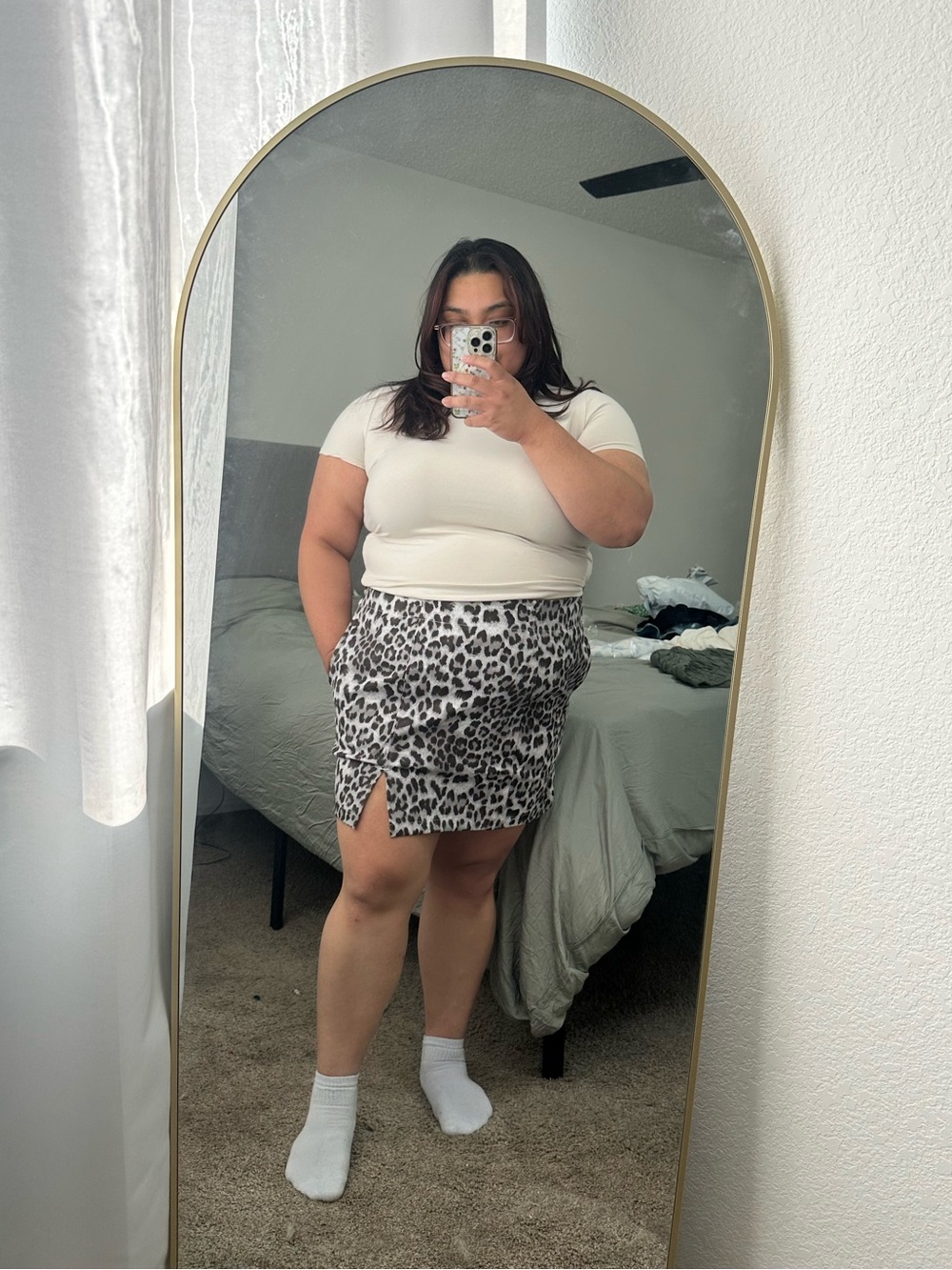 Leopard Print Mini Skirt - Neutral Animal Print